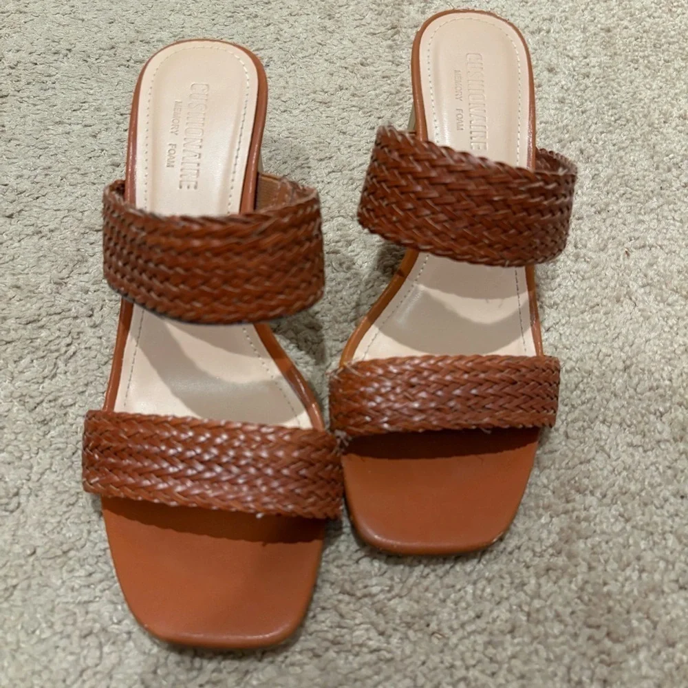 Brown Woven Block Heel Sandals